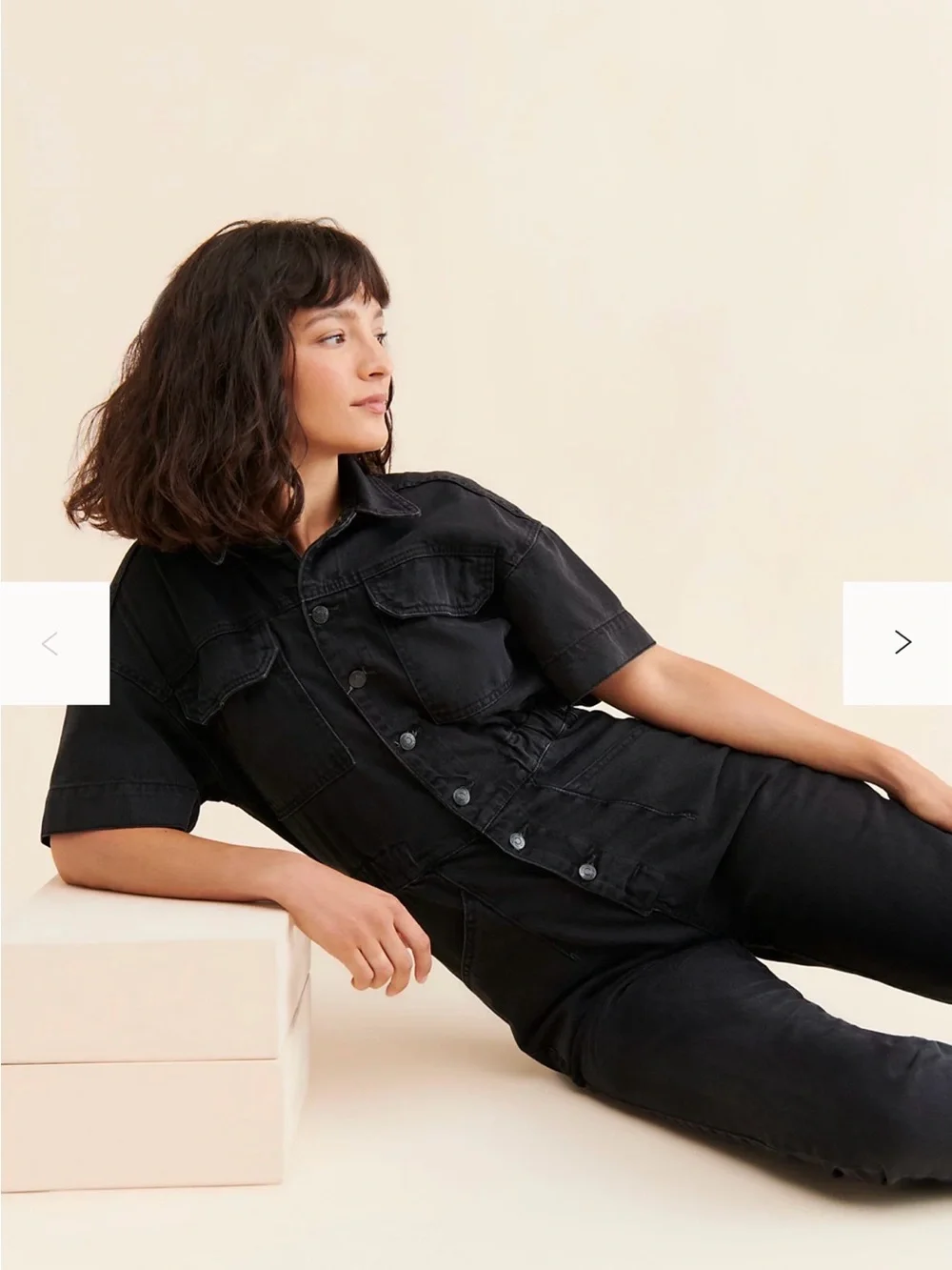 Free People Black Short-Sleeve Denim Jumpsuit Coverall